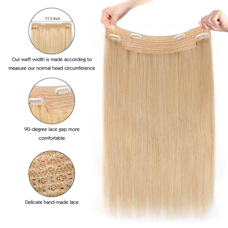 Sassina Invisible Wire Hair Extensions Real Human Hair with Transparent Wire Adjustable Size Secure Clips Natural Straight Secret Miracle Hairpiece, #18 16 Inch 100 Gram - Image 3